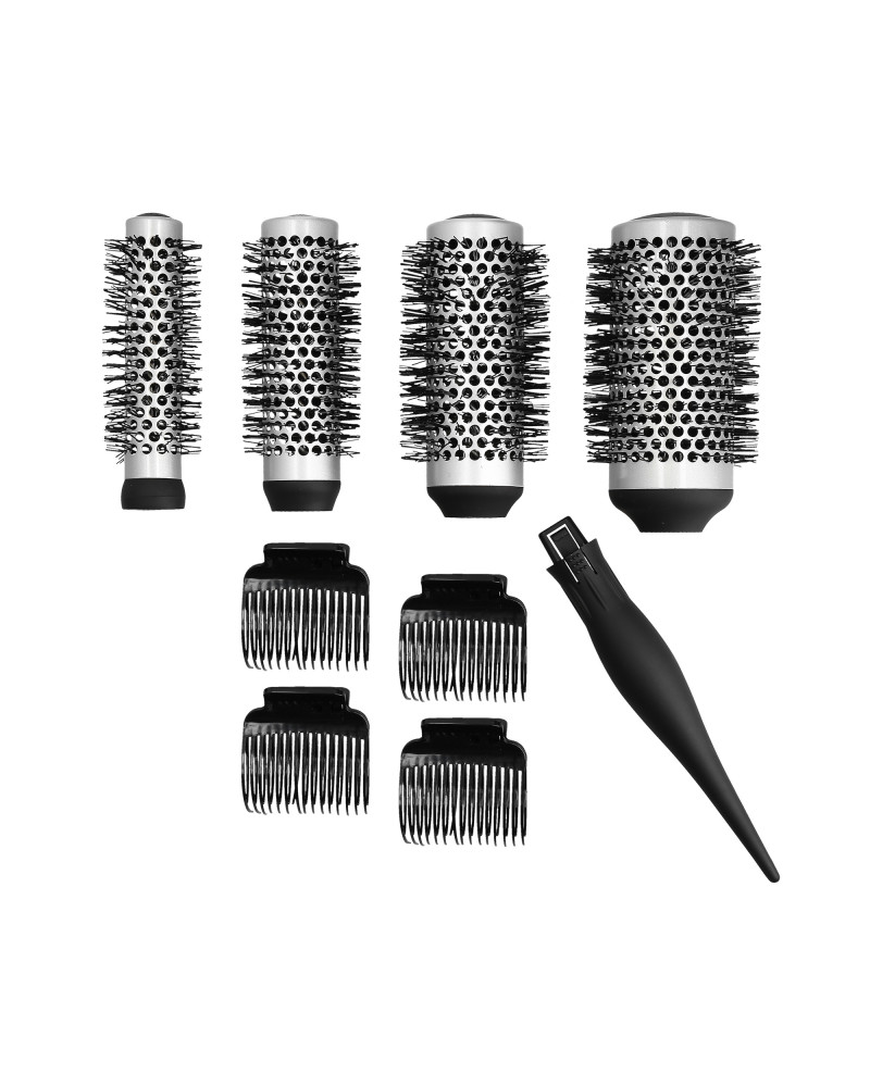 LUSSONI Set of 4 interchangeable styling brushes + 4 hair clips