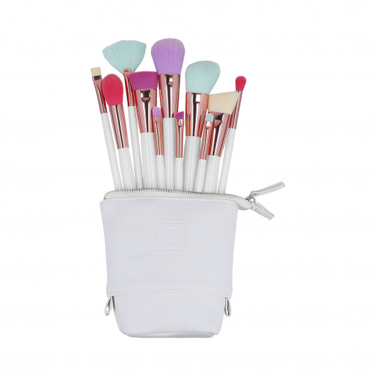 ilū basic set of 11 makeup brushes + case, multi-color