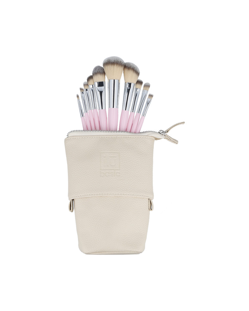 ilū basic Zestaw 10 pędzli do makijażu + etui, Różowy 