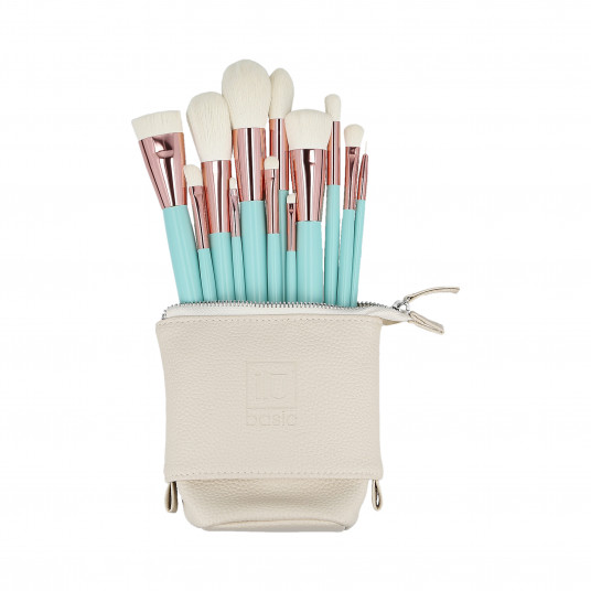 ilū basic set of 12 makeup brushes + case, turquoise