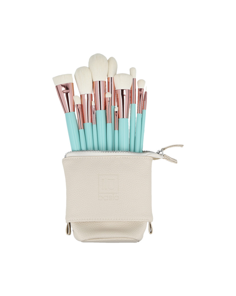 ilū basic Set mit 12 Schminkpinseln + Tasche, Türkis