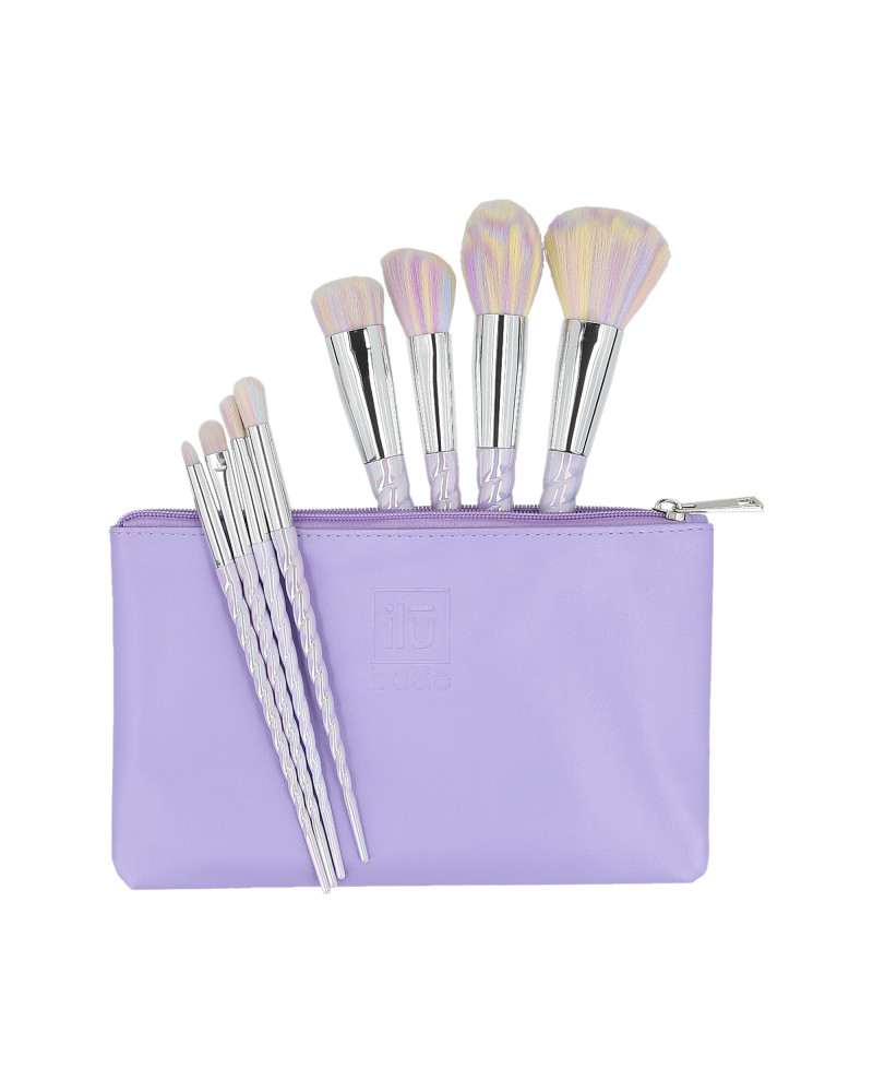 ilū basic Zestaw 8 pędzli do makijażu + etui, Unicorn, Pastel 